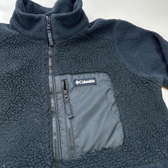 Columbia Black Fleece Jacket Large Full Zip Sherpa Teddy Coat With Zipper Pocket - Picture 6 of 16